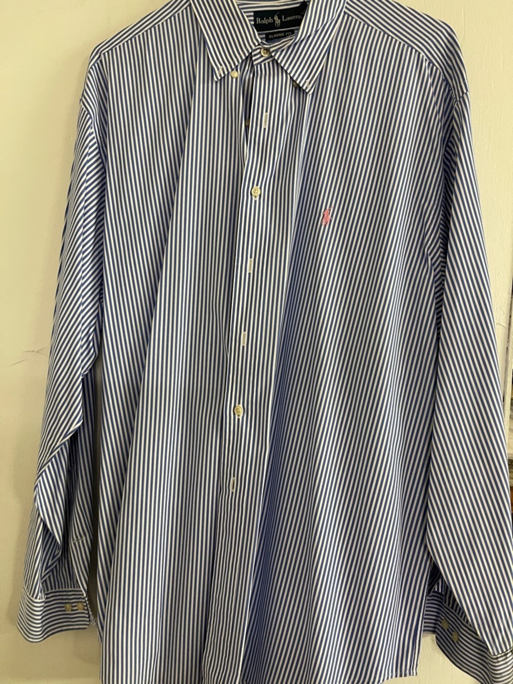 Ralph Lauren Men’s Navy & White Vertical Stripe Dress (Shirt thin striped)